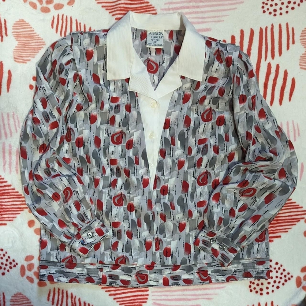 Vintage Collared Button-Up Top Size 8 Petite by Allison Daley